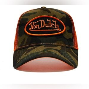 Von Dutch Camo Cap with Orange Logo